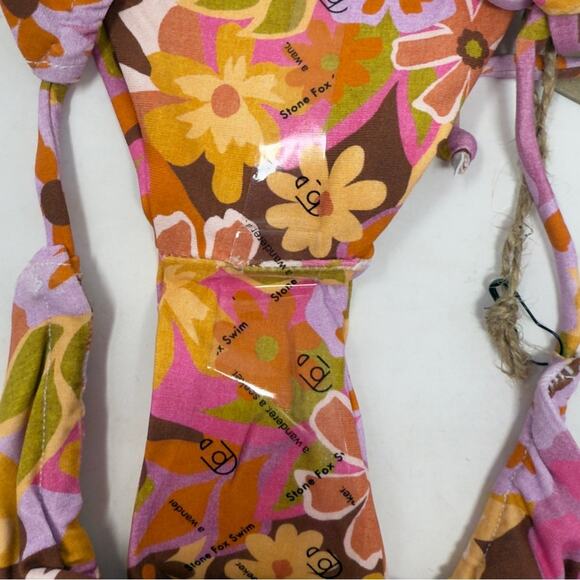 Stone Fox Swim River Bikini Bottom In Retro Pop Adjustable Side Tie Thong Size M - Picture 9 of 14